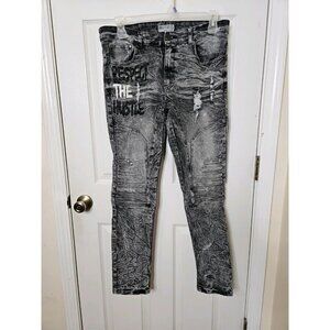 Blue Cult  Black Jeans Men’s Size 34x31 Distressed RESPECT THE HUSTLE Skinny